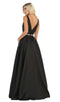 Illusion Plunging Neck Sleeveless Satin A-Line Gown - May Queen MQ1683