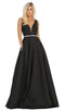 Illusion Plunging Neck Sleeveless Satin A-Line Gown - May Queen MQ1683