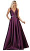 Illusion Plunging Neck Sleeveless Satin A-Line Gown - May Queen MQ1683