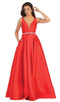 Illusion Plunging Neck Sleeveless Satin A-Line Gown - May Queen MQ1683