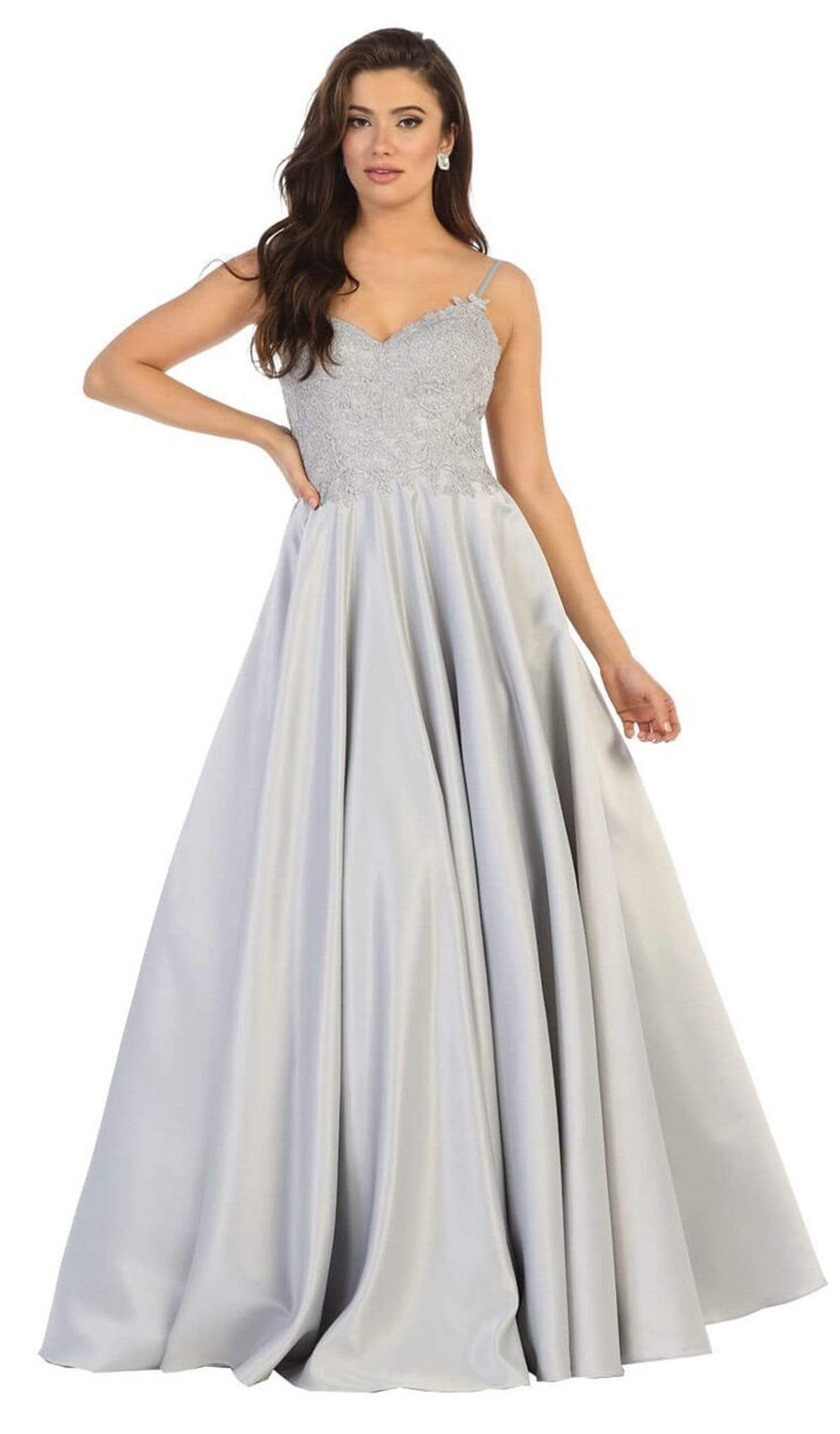 Sleeveless Beaded Mesh Lace Back A-Line Satin Gown - May Queen MQ1685  sheerdreamz
