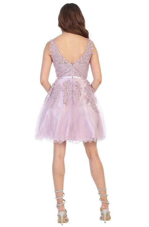 Rhinestone-Ornate Appliqued Short Dress - May Queen MQ1692