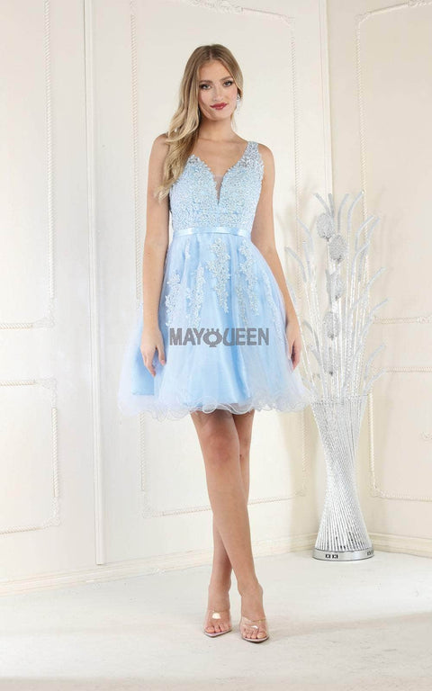 Rhinestone-Ornate Appliqued Short Dress - May Queen MQ1692
