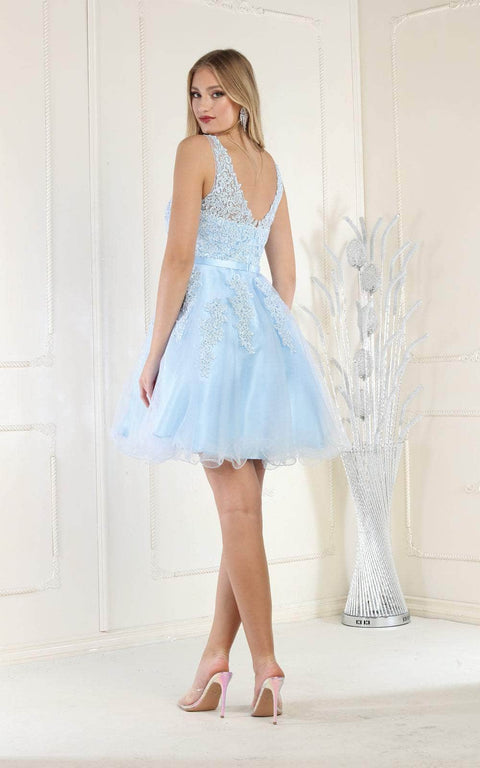 Rhinestone-Ornate Appliqued Short Dress - May Queen MQ1692