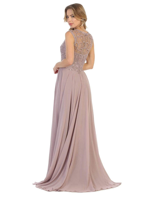 Swirl Motif Embroidered Chiffon Dress - May Queen MQ1707