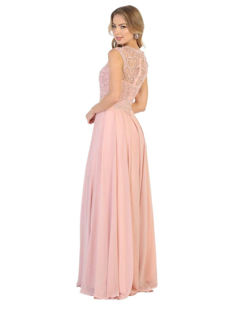 Swirl Motif Embroidered Chiffon Dress - May Queen MQ1707