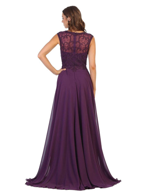 Swirl Motif Embroidered Chiffon Dress - May Queen MQ1707