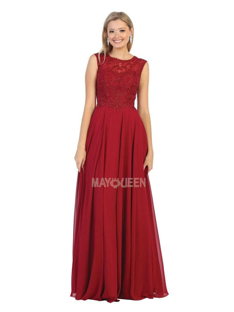 Swirl Motif Embroidered Chiffon Dress - May Queen MQ1707