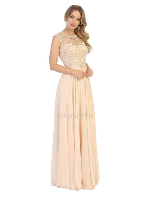 Swirl Motif Embroidered Chiffon Dress - May Queen MQ1707