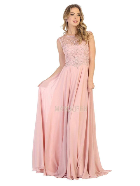 Swirl Motif Embroidered Chiffon Dress - May Queen MQ1707