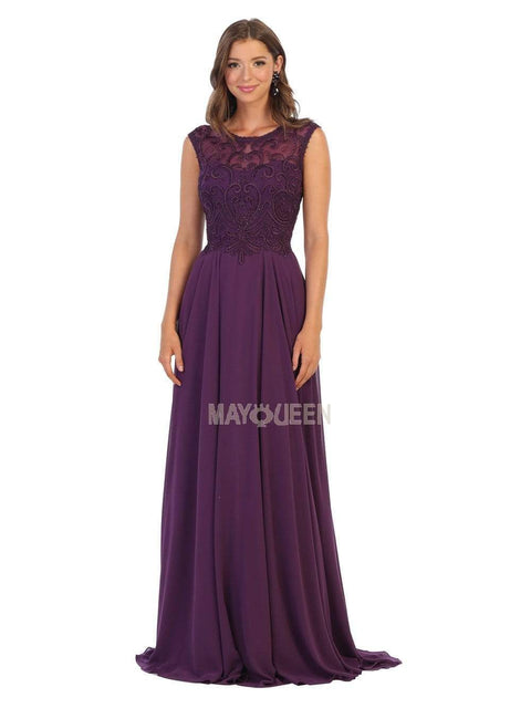 Swirl Motif Embroidered Chiffon Dress - May Queen MQ1707