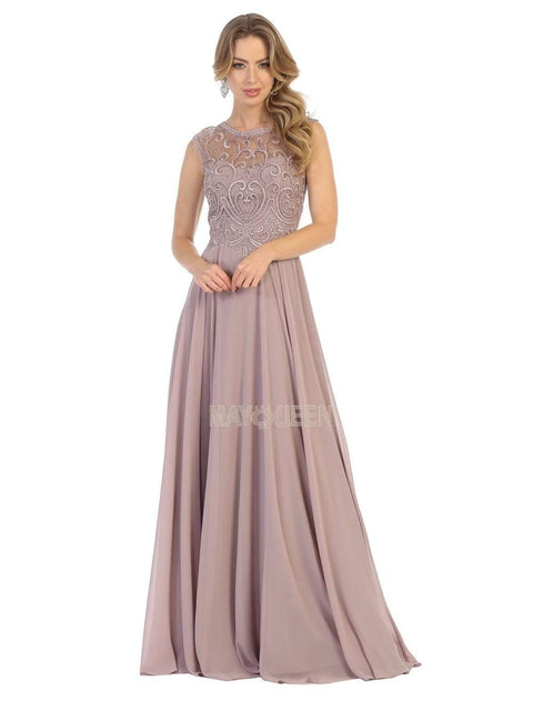 Swirl Motif Embroidered Chiffon Dress - May Queen MQ1707