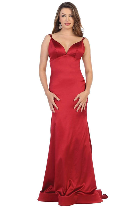 Double Strapped Plunging Back Evening Dress - May Queen MQ1713