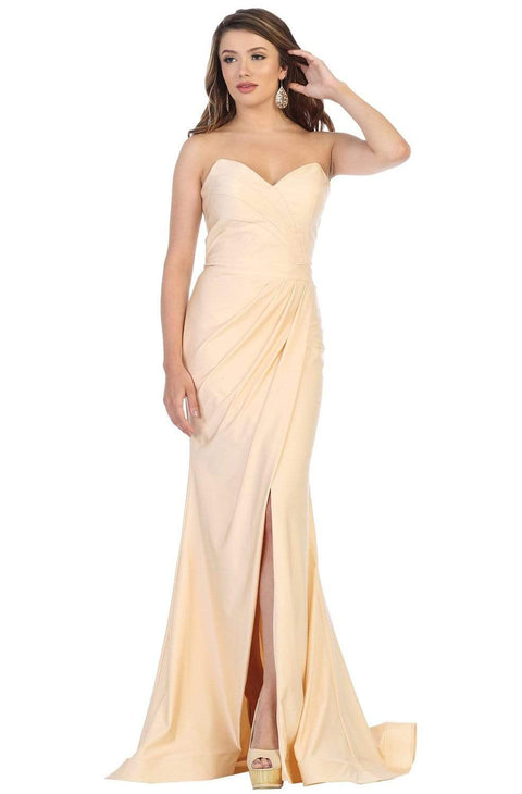Strapless Sweetheart Draping High Slit Dress - May Queen MQ1718
