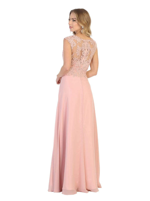 Lace Bodice Chiffon A-Line Long Formal Dress - May Queen MQ1725