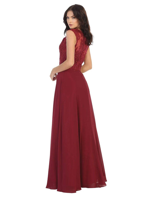 Lace Bodice Chiffon A-Line Long Formal Dress - May Queen MQ1725