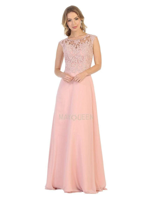 Lace Bodice Chiffon A-Line Long Formal Dress - May Queen MQ1725