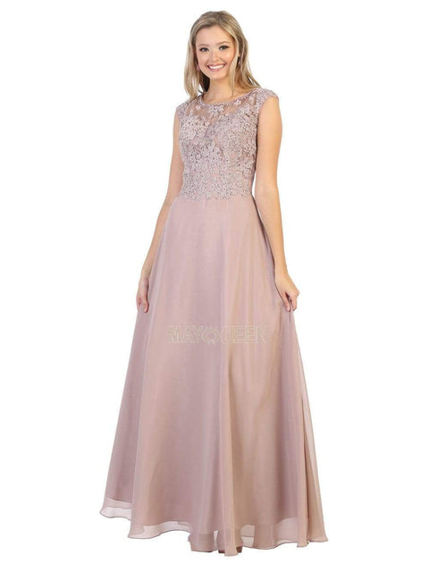 Lace Bodice Chiffon A-Line Long Formal Dress - May Queen MQ1725