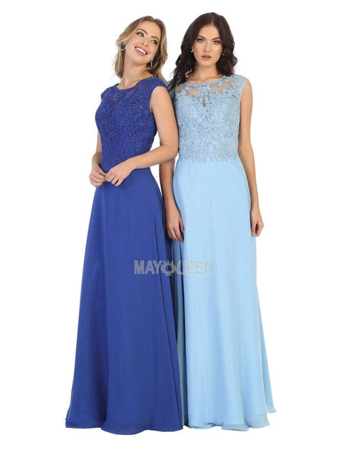 Lace Bodice Chiffon A-Line Long Formal Dress - May Queen MQ1725