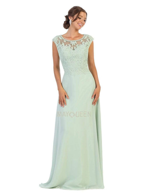 Lace Bodice Chiffon A-Line Long Formal Dress - May Queen MQ1725