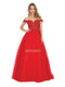 Illusion Plunged Appliqued Off Shoulder Dress - May Queen MQ1734