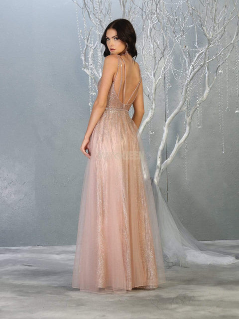 Embellished A-line Dress with Deep V-neckline - May Queen MQ1735