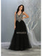 Long Beaded V-Neck Bodice Tulle Dress - May Queen MQ1737