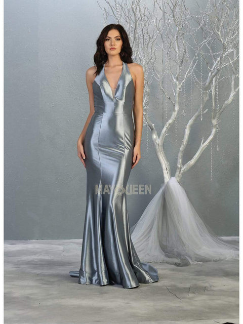 Deep Halter V-neck Trumpet Dress - May Queen MQ1740