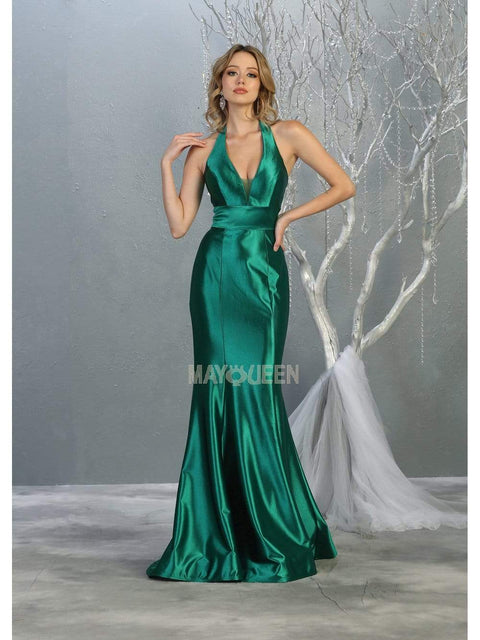 Deep Halter V-neck Trumpet Dress - May Queen MQ1740