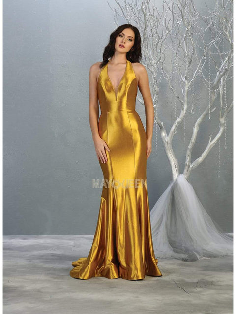 Deep Halter V-neck Trumpet Dress - May Queen MQ1740