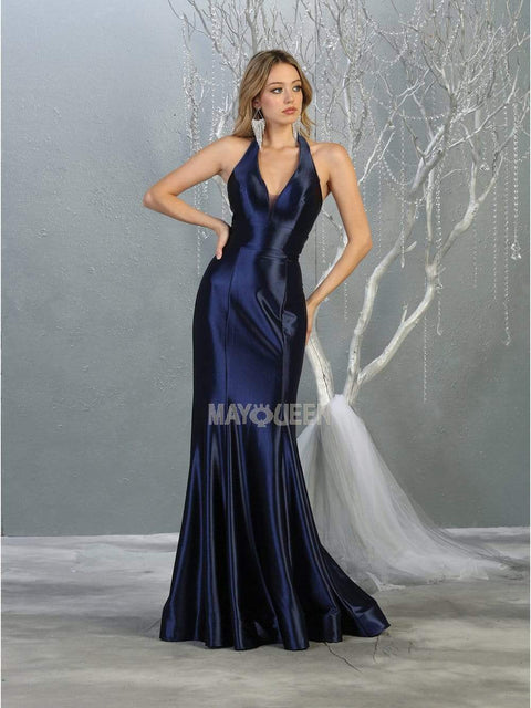 Deep Halter V-neck Trumpet Dress - May Queen MQ1740