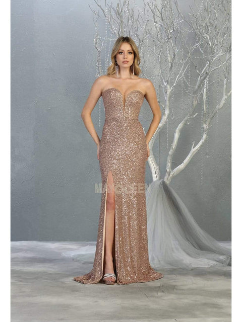 Strappy Plunging Sweetheart Dress with Slit - May Queen MQ1747