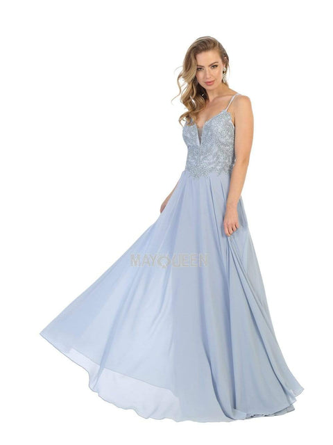 Embroidered Plunging V-neck A-line Dress - May Queen MQ1750