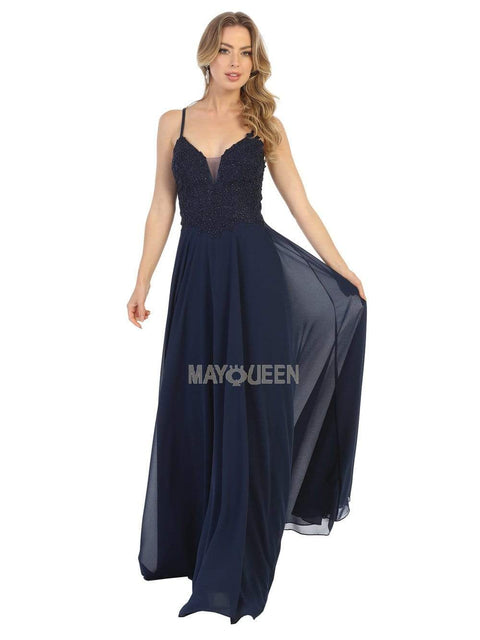 Embroidered Plunging V-neck A-line Dress - May Queen MQ1750