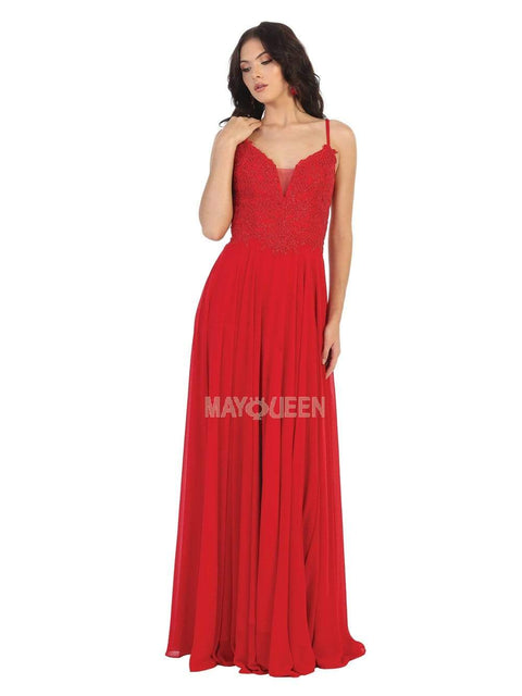 Embroidered Plunging V-neck A-line Dress - May Queen MQ1750