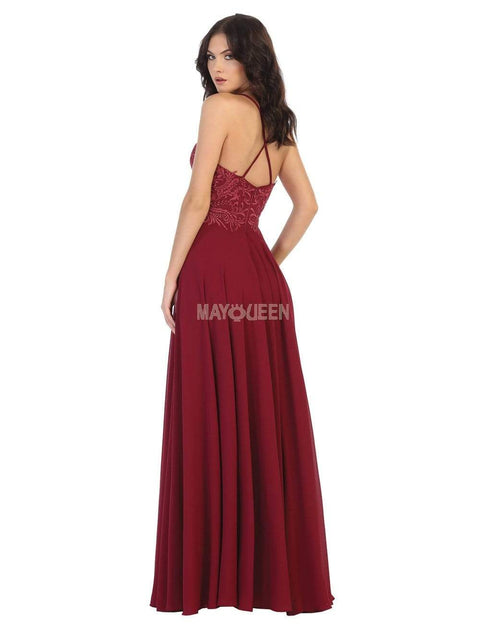 Embroidered Plunging V-neck A-line Dress - May Queen MQ1750