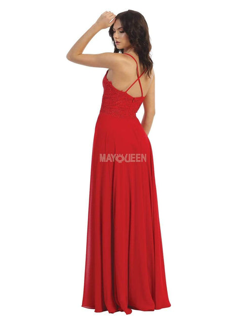 Embroidered Plunging V-neck A-line Dress - May Queen MQ1750