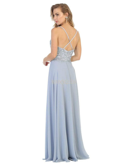Embroidered Plunging V-neck A-line Dress - May Queen MQ1750
