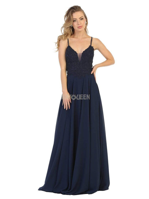 Embroidered Plunging V-neck A-line Dress - May Queen MQ1750