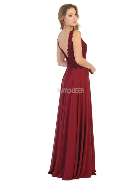 Embroidered Deep V-neck A-line Dress - May Queen MQ1754