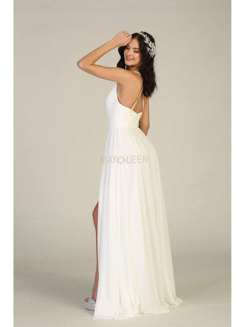 Ruched Deep V-neck A-line Dress - May Queen MQ1755