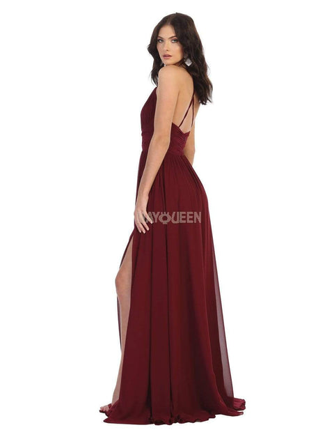 Ruched Deep V-neck A-line Dress - May Queen MQ1755