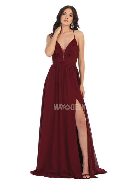 Ruched Deep V-neck A-line Dress - May Queen MQ1755