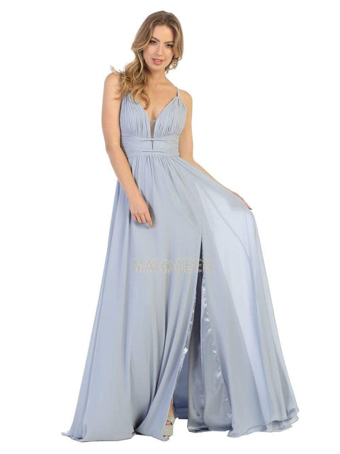 Ruched Deep V-neck A-line Dress - May Queen MQ1755