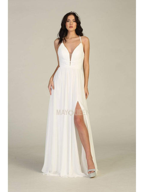 Ruched Deep V-neck A-line Dress - May Queen MQ1755