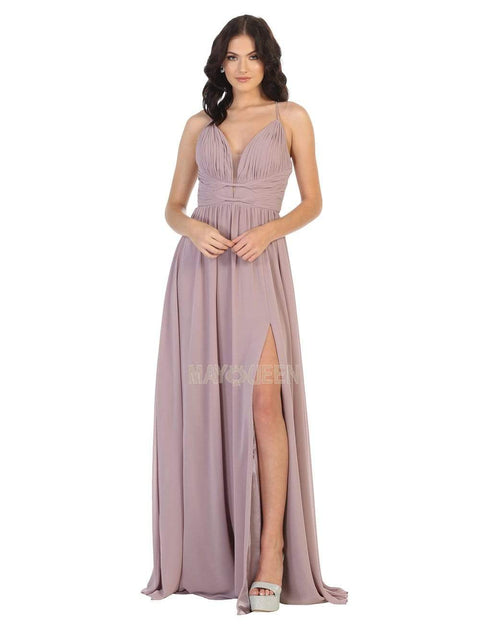 Ruched Deep V-neck A-line Dress - May Queen MQ1755