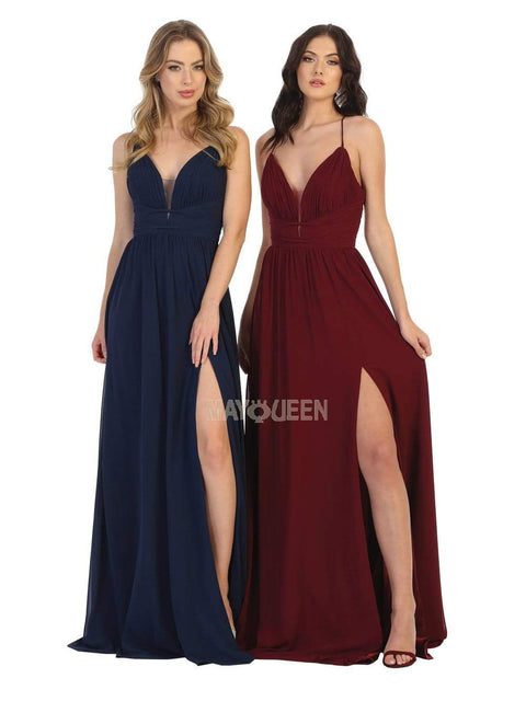 Ruched Deep V-neck A-line Dress - May Queen MQ1755