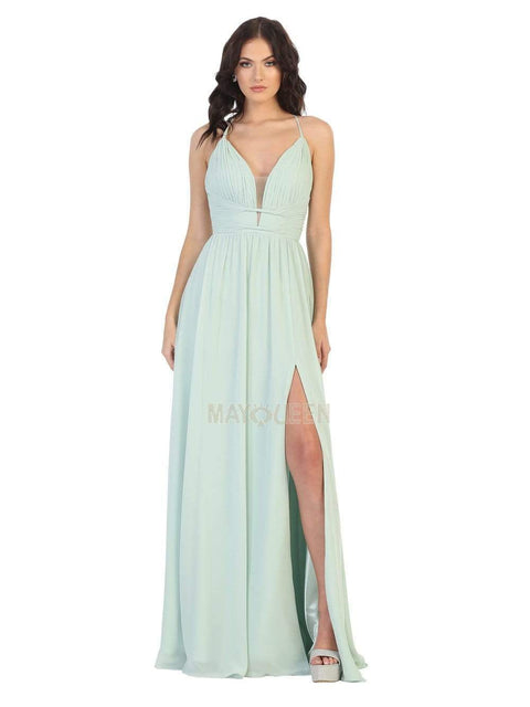 Ruched Deep V-neck A-line Dress - May Queen MQ1755