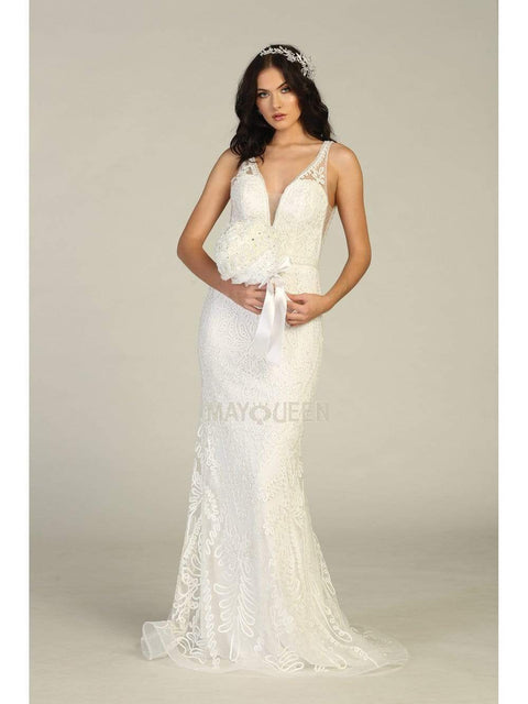 Beaded Soutache Plunging V-Neck Gown - May Queen MQ1758