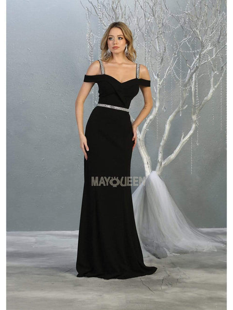 Embellished Off-Shoulder Sheath Dress - May Queen MQ1765